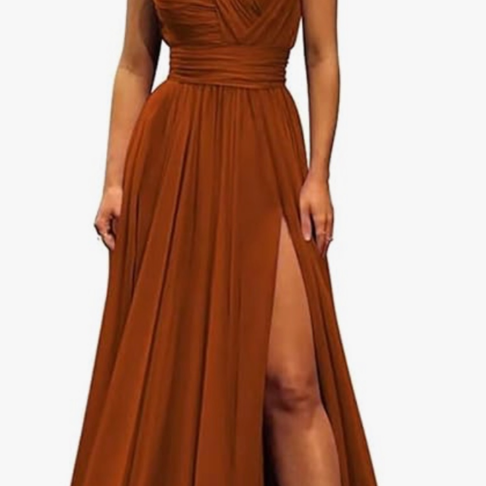 NWT Burnt Orange Long Formal Chiffon Evening Gown size 8